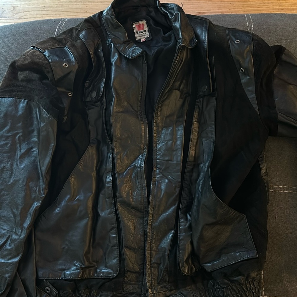 Vintage 80’s leather and suede French leather Le Fauve jacket.  Size 54.